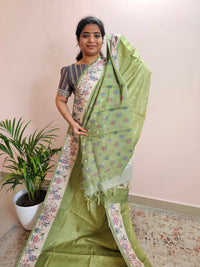 Unique Semi Tussar with Zari Weaving Butti - Green