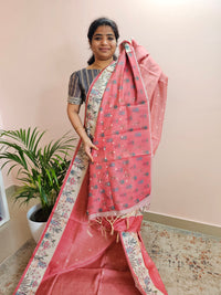 Unique Semi Tussar with Zari Weaving Butti - Peach