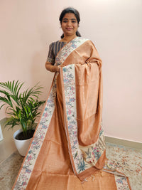 Unique Semi Tussar with Zari Weaving Butti - Brown