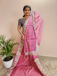 Unique Semi Tussar with Zari Weaving Butti - Pink