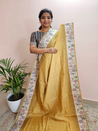 Unique Semi Tussar with Zari Weaving Butti - Yellow