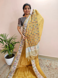 Unique Semi Tussar with Zari Weaving Butti - Yellow