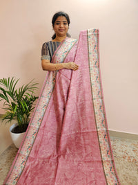 Unique Semi Tussar with Zari Weaving Butti- Pink