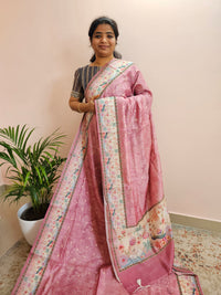 Unique Semi Tussar with Zari Weaving Butti- Pink