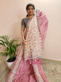Unique Semi Tussar with Zari Weaving Butti- Pink
