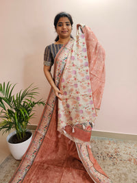 Unique Semi Tussar with Zari Weaving Butti- Peach