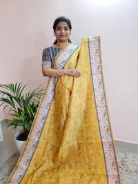 Unique Semi Tussar with Zari Weaving Butti- Mango Yellow