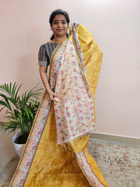 Unique Semi Tussar with Zari Weaving Butti- Mango Yellow