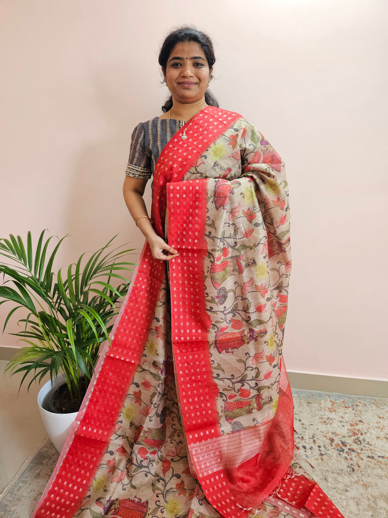 𝐏𝐫𝐞𝐛𝐨𝐨𝐤𝐢𝐧𝐠 𝐀𝐯𝐚𝐢𝐥𝐚𝐛𝐥𝐞 - 𝟑𝟎 𝐃𝐚𝐲𝐬 𝐃𝐢𝐬𝐩𝐚𝐭𝐜𝐡𝐢𝐧𝐠 𝐓𝐢𝐦𝐞 Unique Semi Tussar with Zari Weaving - Red