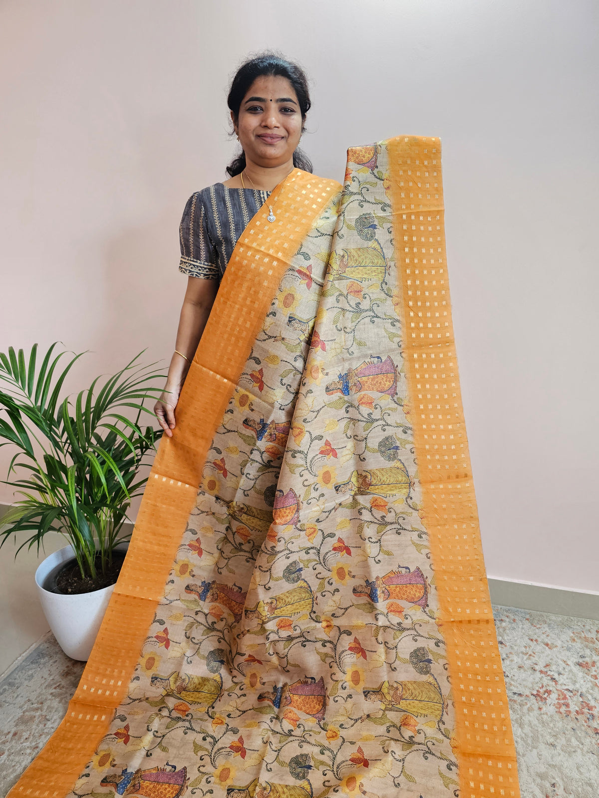 Unique Semi Tussar with Zari Weaving - Mango Yellow