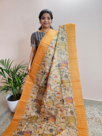 Unique Semi Tussar with Zari Weaving - Mango Yellow