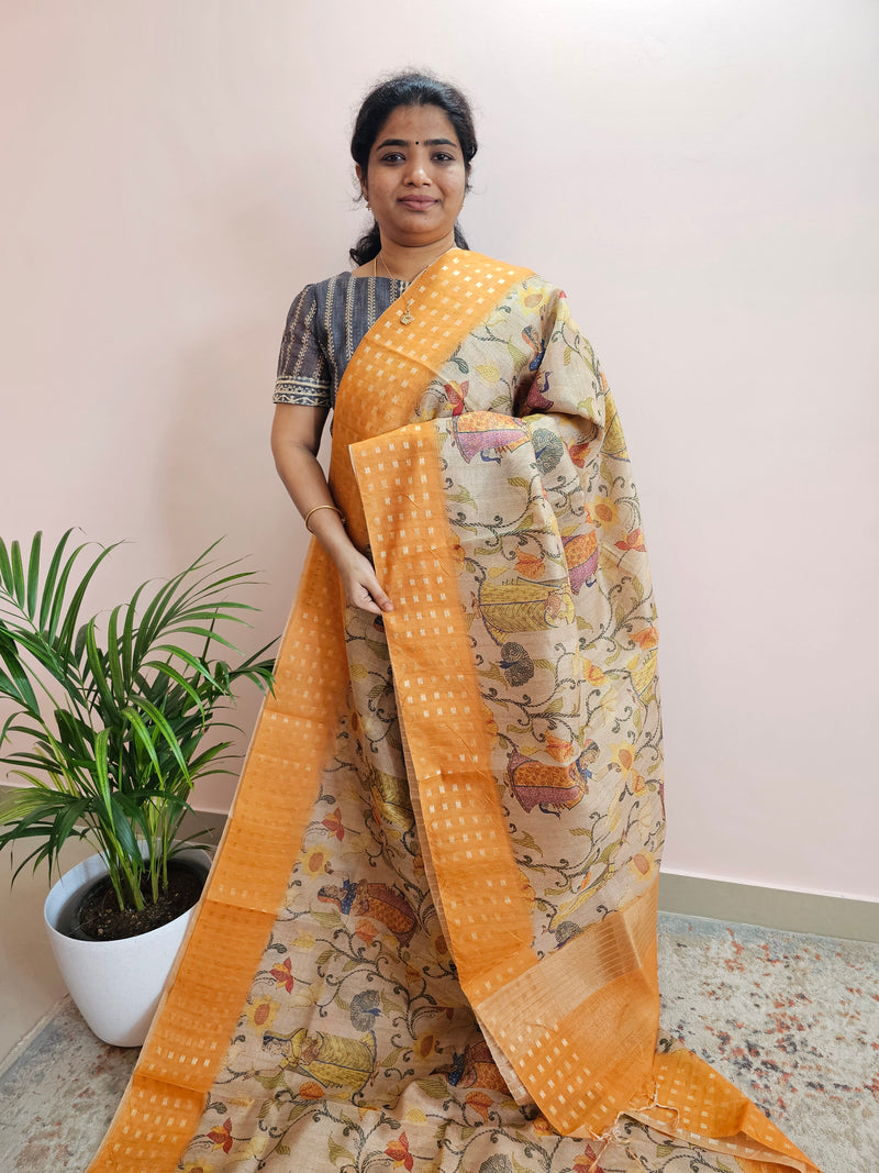 Unique Semi Tussar with Zari Weaving - Mango Yellow