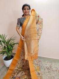 Unique Semi Tussar with Zari Weaving - Mango Yellow
