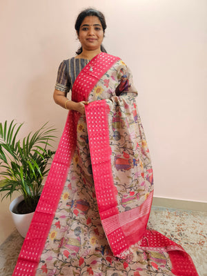 Unique Semi Tussar with Zari Weaving - Pink