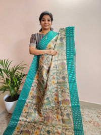 𝐏𝐫𝐞𝐛𝐨𝐨𝐤𝐢𝐧𝐠 𝐀𝐯𝐚𝐢𝐥𝐚𝐛𝐥𝐞 - 𝟑𝟎 𝐃𝐚𝐲𝐬 𝐃𝐢𝐬𝐩𝐚𝐭𝐜𝐡𝐢𝐧𝐠 𝐓𝐢𝐦𝐞 Unique Semi Tussar with Zari Weaving - Sea Green