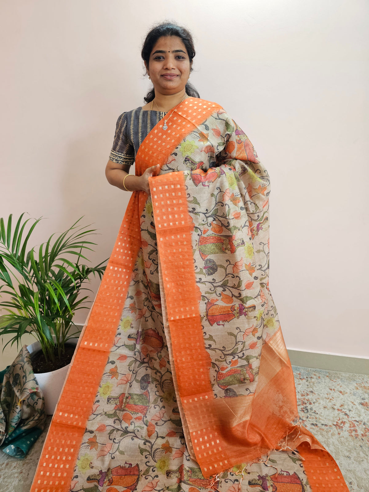 Unique Semi Tussar with Zari Weaving - Orange