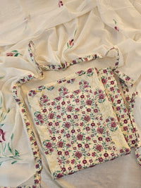 Pure Cotton Unstitched Salwar - Off-white with Sandal