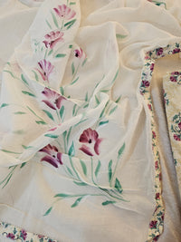 Pure Cotton Unstitched Salwar - Off-white with Sandal