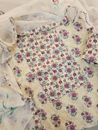 Pure Cotton Unstitched Salwar - Off-white with Sandal