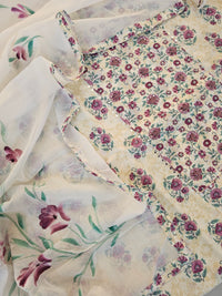 Pure Cotton Unstitched Salwar - Off-white with Sandal