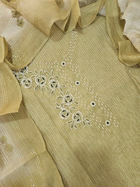 Chanderi with Kantha Unstitched Salwar Suit  - Green