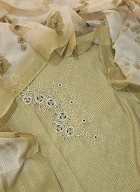 Chanderi with Kantha Unstitched Salwar Suit  - Green