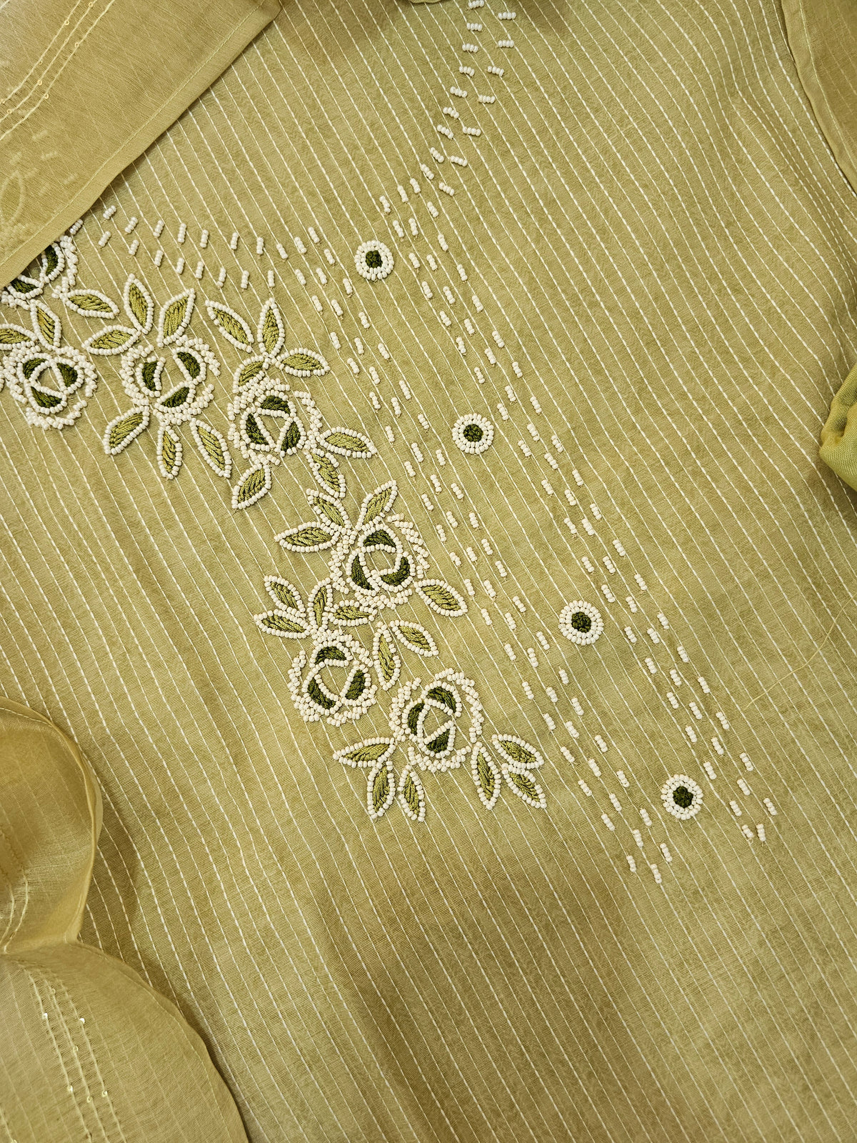 Chanderi with Kantha Unstitched Salwar Suit  - Green