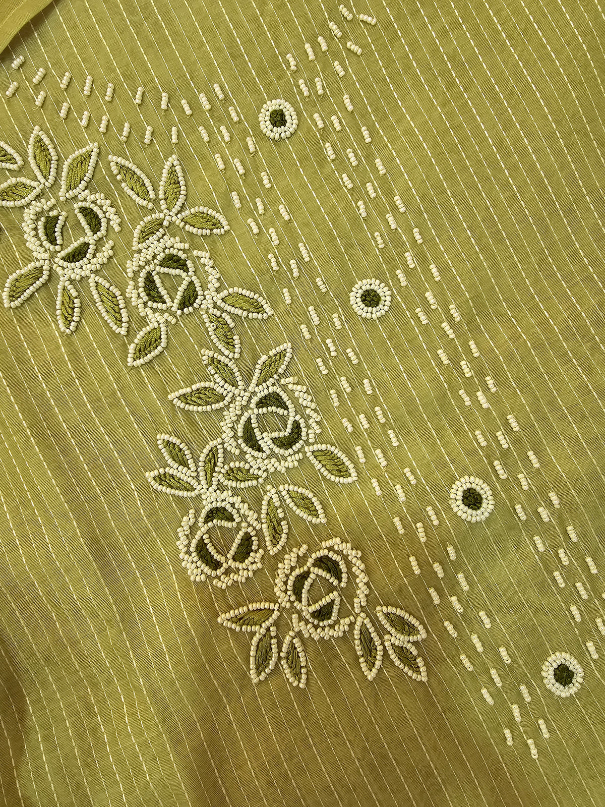 Chanderi with Kantha Unstitched Salwar Suit  - Green