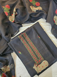 Linen Weaving Unstitched Salwar - Black