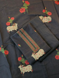 Linen Weaving Unstitched Salwar - Black