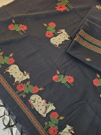 Linen Weaving Unstitched Salwar - Black