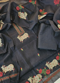 Linen Weaving Unstitched Salwar - Black