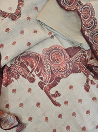 Linen Unstitched Salwar - Cream with Maroon