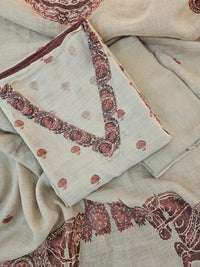 Linen Unstitched Salwar - Cream with Maroon