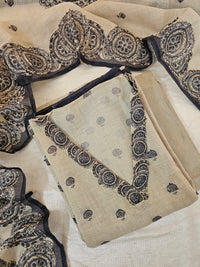 Linen Unstitched Salwar - Cream with Grey