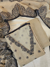 Linen Unstitched Salwar - Cream with Grey