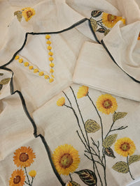 Linen Unstitched Salwar - Cream with yellow
