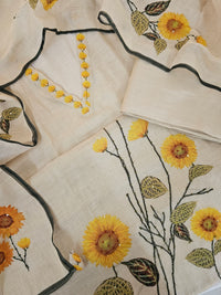 Linen Unstitched Salwar - Cream with yellow