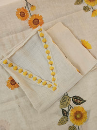 Linen Unstitched Salwar - Cream with yellow