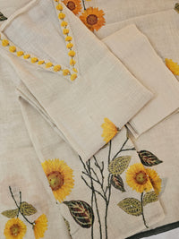 Linen Unstitched Salwar - Cream with yellow