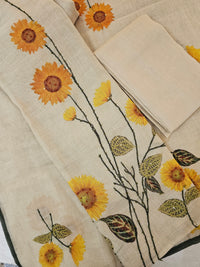 Linen Unstitched Salwar - Cream with yellow