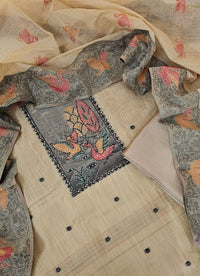 Cotton Jamdani Weaving Unstitched Salwar Suit  - Cream