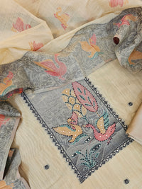 Cotton Jamdani Weaving Unstitched Salwar Suit  - Cream