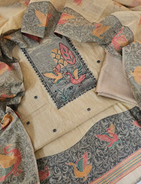 Cotton Jamdani Weaving Unstitched Salwar Suit  - Cream