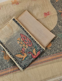 Cotton Jamdani Weaving Unstitched Salwar Suit  - Cream