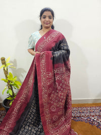 Bhagalpuri with Batik Print - Grey with Maroon