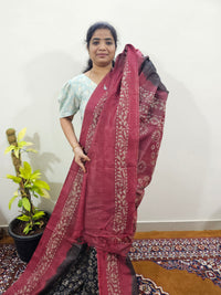 Bhagalpuri with Batik Print - Grey with Maroon