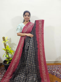 Bhagalpuri with Batik Print - Grey with Maroon