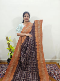 Bhagalpuri with Batik Print - Brown with Honey Brown