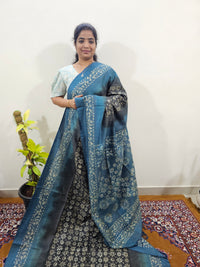 Bhagalpuri with Batik Print - Grey with Blue